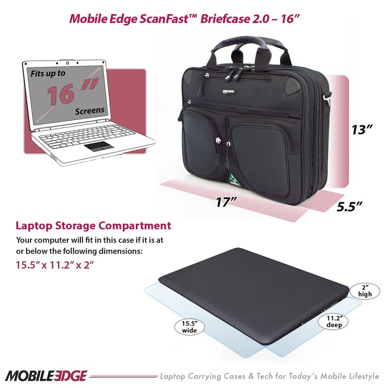 Mobile Edge حقيبة لابتوب موبايل إيدج سكن فاست للرجال والنساء، تناسب أجهزة الكمبيوتر 16" ومتوافقة مع ماك بوك 17"، صديقة لنقاط تفتيش TSA، سوداء - Image 4